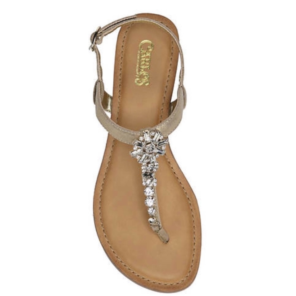 Carlos Santana Tamron Rhinestone Gold Wedge Sandals, Sz 7 - Picture 2 of 10